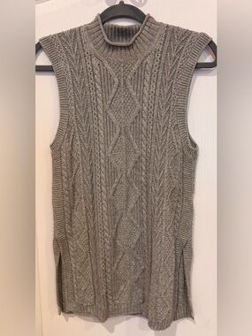 Polo by Ralph Lauren Gray Cable Knit Sleeveless Turtleneck Sweater
